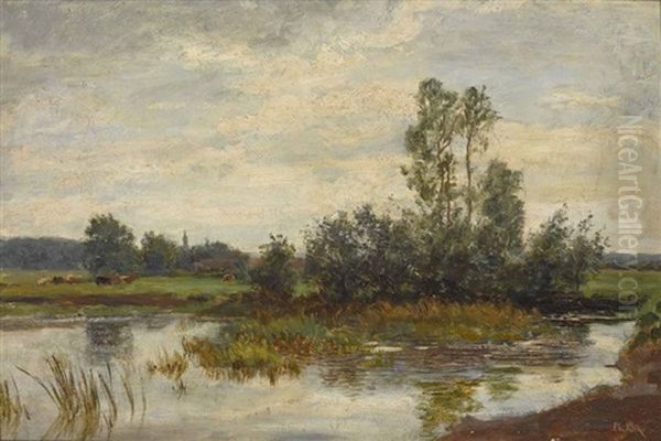 Moorlandschaft Mit Weidenden Kuhen Oil Painting by Philipp Roeth