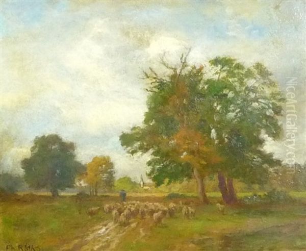 Schafer Mit Seiner Herde Auf Einem Feldweg Oil Painting by Philipp Roeth