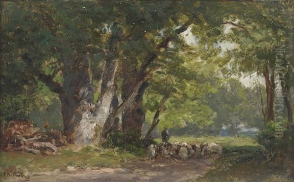 Schafherde Im Wald Oil Painting by Philipp Roeth