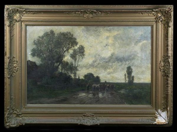 Cattle On Road Oil Painting by Philipp Roeth