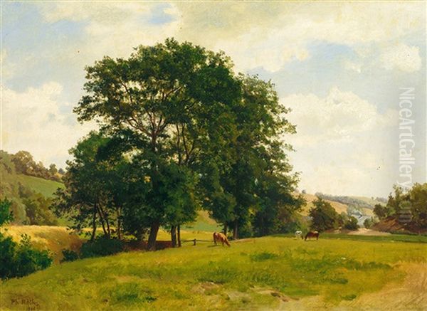 Sommerliche Weidelandschaft Mit Baumgruppe Oil Painting by Philipp Roeth