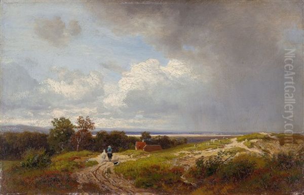 Reiter Mit Zwei Pferden In Landschaft Oil Painting by Philipp Roeth