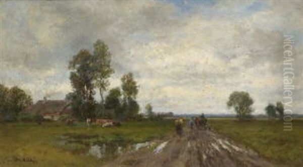 Bauern Auf Dem Heimweg In Weiter Landschaft Oil Painting by Philipp Roeth