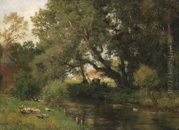 Enten Am Bachufer (bei Gern) Oil Painting by Philipp Roeth