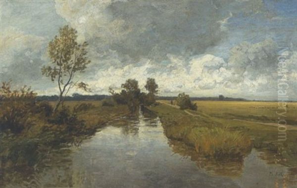 Weite Bachlandschaft Mit Spazierganger Oil Painting by Philipp Roeth