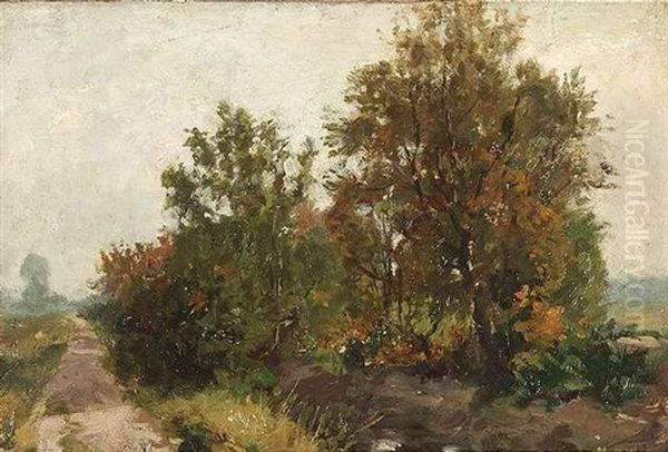 Herbstliche Baume Am Rande Eines Feldweges Oil Painting by Philipp Roeth