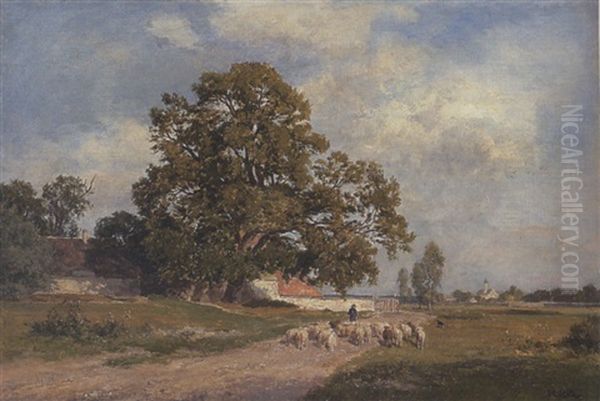 Sommerliche Landschaft Mit Schafherde Oil Painting by Philipp Roeth