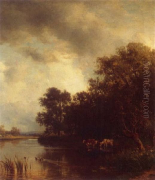 Landscape By Lake Chiemsee Oil Painting by Philipp Roeth