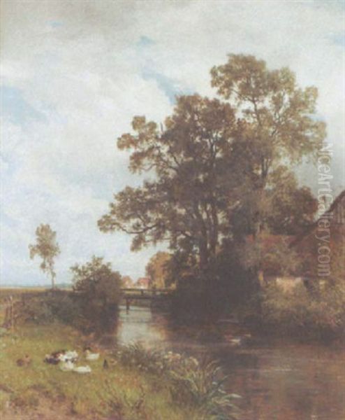 Sommerliche Landschaft Mit Fluss Oil Painting by Philipp Roeth