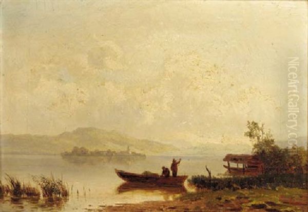 Fishermen On A Lake Oil Painting by Philipp Roeth