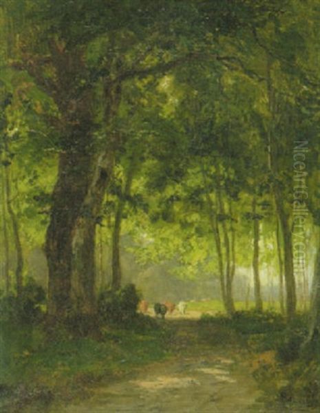 Waldlandschaft Mit Kuhen Auf Der Lichtung Im Mittelgrund Oil Painting by Philipp Roeth