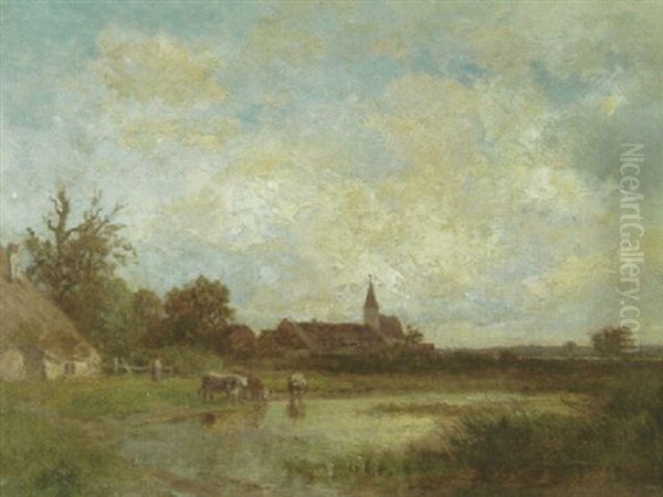 Dorfteich Mit Bauerin Und Vieh An Der Tranke Oil Painting by Philipp Roeth