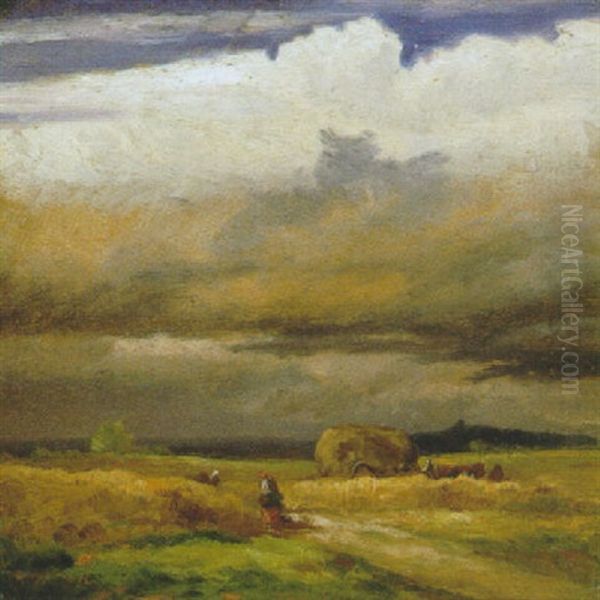 Bauerin Mit Heuwagen Bei Aufziehendem Gewitter Oil Painting by Philipp Roeth