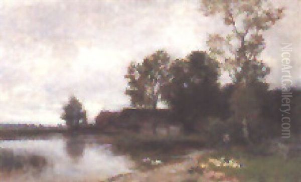 Landschaft Mit Weiher Und Gehoft Oil Painting by Philipp Roeth