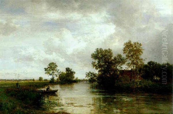 Fluslandschaft Mit Fischer Oil Painting by Philipp Roeth