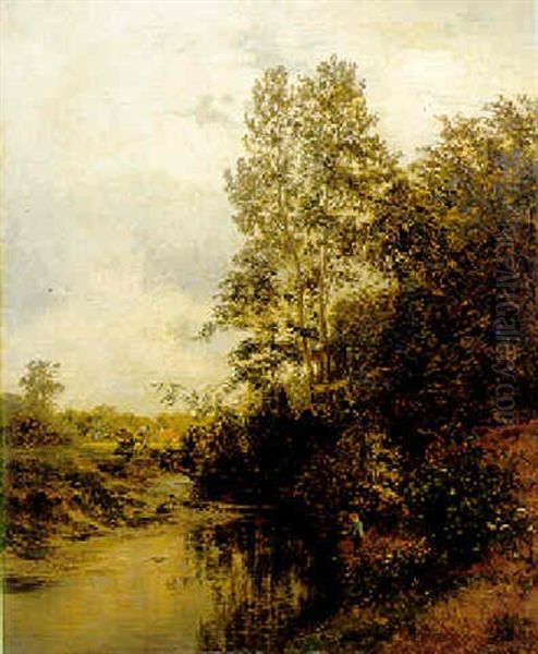 An Angler By A River Oil Painting by Philipp Roeth