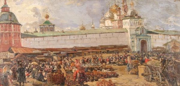 The Market At St. Sergius Monastery Oil Painting by Michail Vasilievitch Boskin