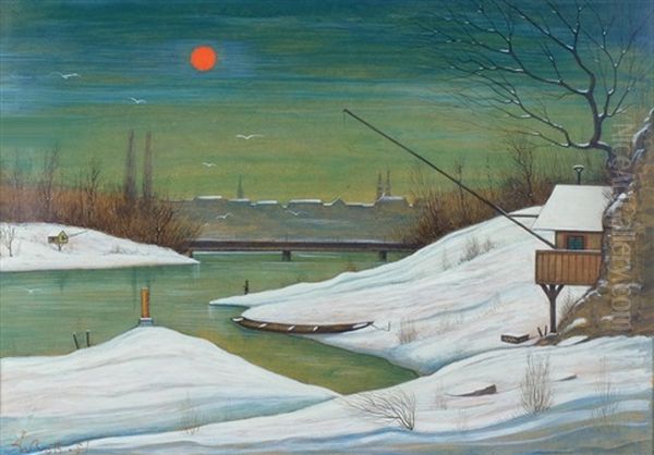 Winterliches Rheinufer Oil Painting by Willi Roth