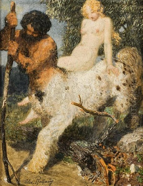 Centaur With Nymph Oil Painting by Alexander Rothaug