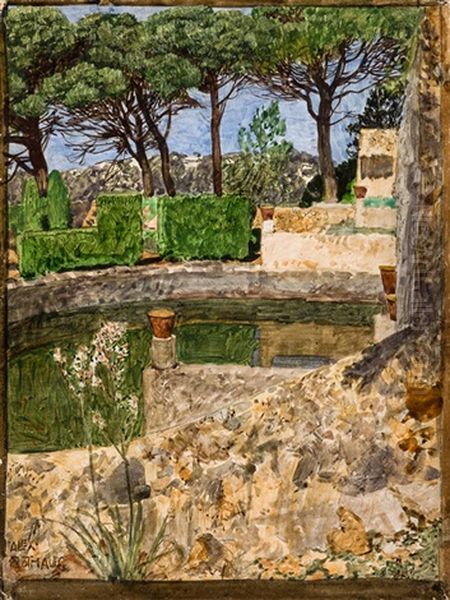 Basin Im Garten Von San Moragues Oil Painting by Alexander Rothaug