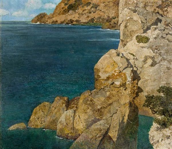 Felsenkuste Auf Capri Oil Painting by Alexander Rothaug