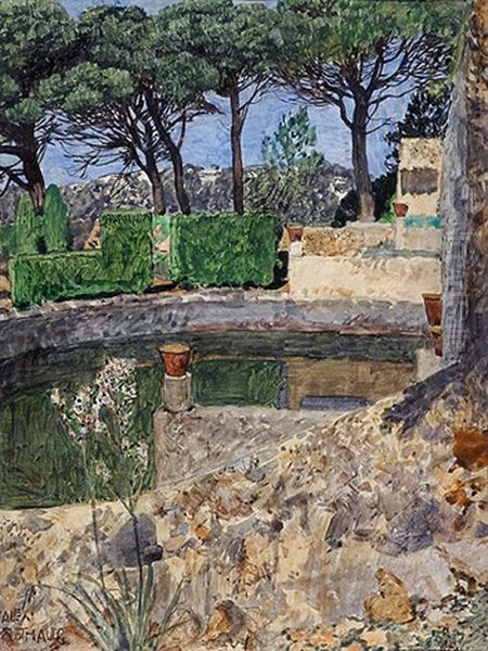 Basin Im Garten Von San Moragues Oil Painting by Alexander Rothaug