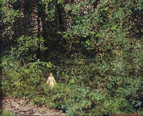 Eine Nackte Frau Durchschreitet Den Wald Oil Painting by Alexander Rothaug