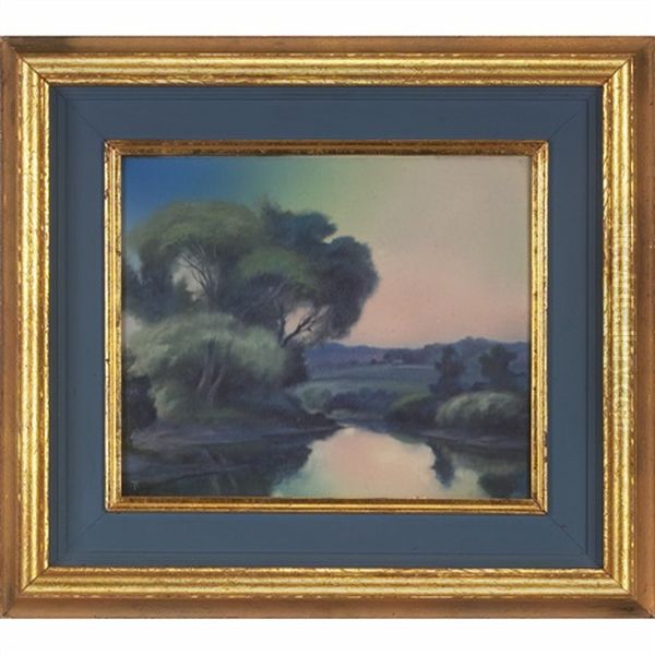 River Winding Through A Landscape Plaque Oil Painting by Frederick Rothenbusch