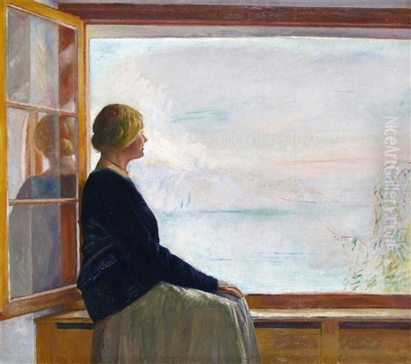 Looking Out To Sea, Possibly The Artist's Wife Alice Oil Painting by William (Sir) Rothenstein