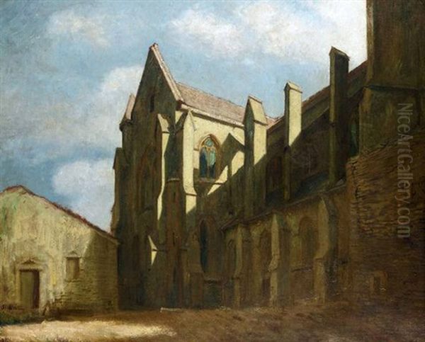 Abbey Church Of St. Seine L'abbaye, Moonlight Oil Painting by William (Sir) Rothenstein