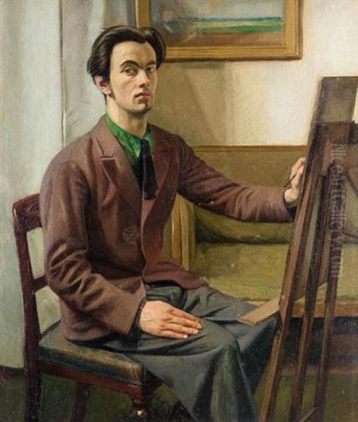 Portrait Of A Student (corfield?) At His Easel Oil Painting by William (Sir) Rothenstein