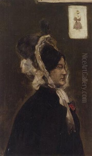 Woman In A Black Bonnet Oil Painting by William (Sir) Rothenstein