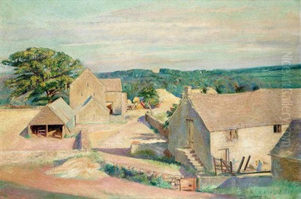 Sunlit Scene, Far Oakridge, Gloucestershire Oil Painting by William (Sir) Rothenstein