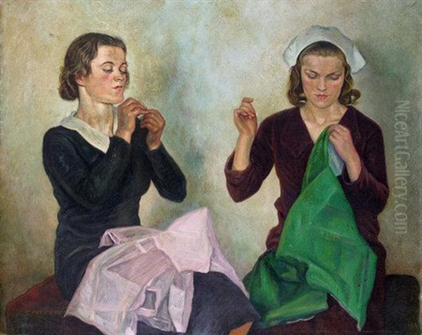 Sheffield Seamstresses Oil Painting by William (Sir) Rothenstein