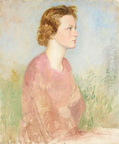 Portrait Of Joan Waters Oil Painting by William (Sir) Rothenstein