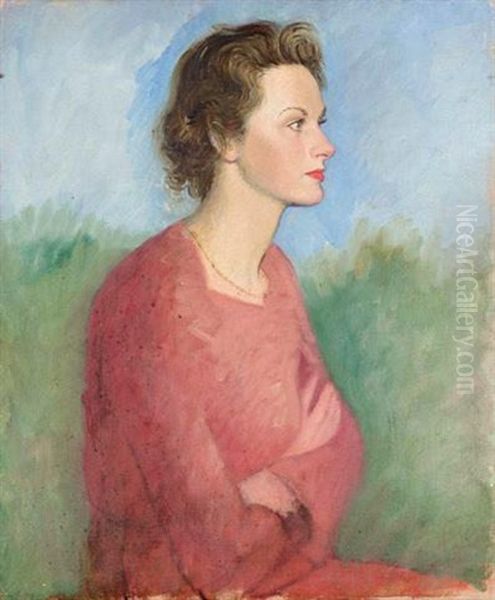 Portrait Of Joan Waters Oil Painting by William (Sir) Rothenstein