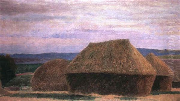 Haystacks Oil Painting by William (Sir) Rothenstein