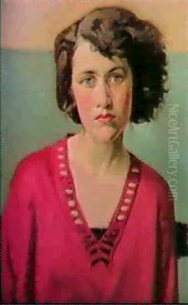 Portrait Of A Girl In Pink Oil Painting by William (Sir) Rothenstein