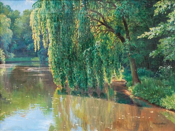 Willows At A Hamburg Pond Oil Painting by Richard Rothgiesser