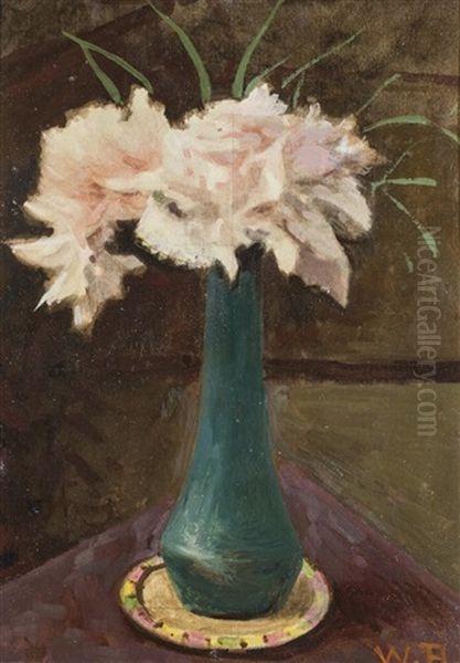 Oeillets Dans Petit Vase Cloisonne Bleu, 10 Janvier Oil Painting by William Roethlisberger