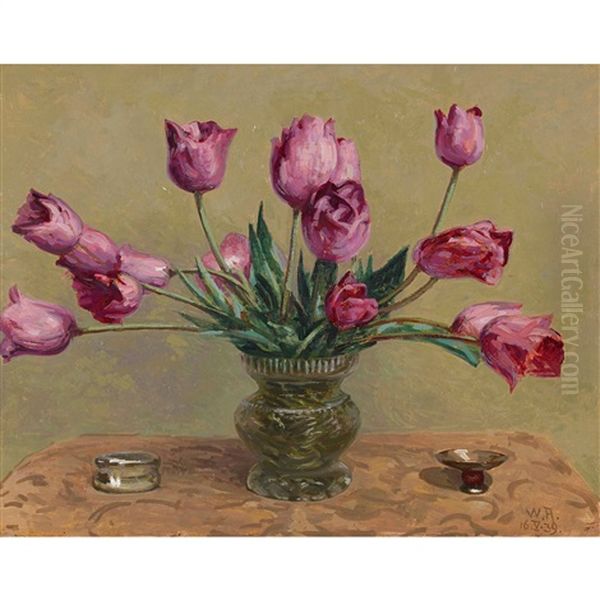 Tulipes Dans Vase Cristal Oil Painting by William Roethlisberger