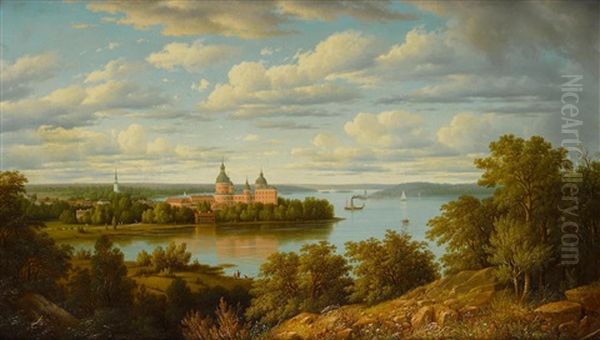 A Panorama Landscape With Gripsholm Castle Oil Painting by Carl Abraham Rothsten