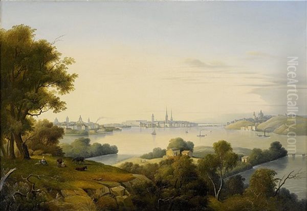 Stockholms Inlopp Fran Malarsidan Oil Painting by Carl Abraham Rothsten