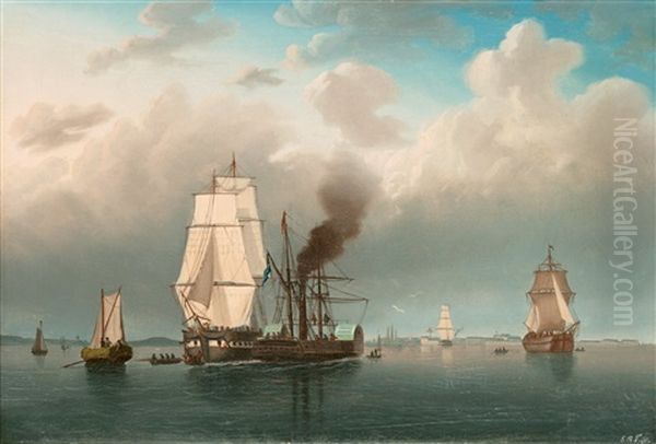 Vy Mot Sveaborg Med Segelfartyg, Hjulangare Och Den Optiska Telegrafen Oil Painting by Carl Abraham Rothsten