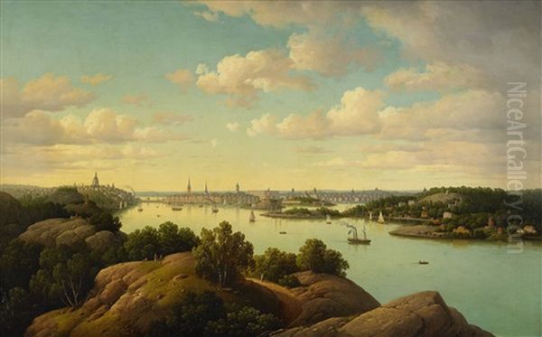 Vy Over Stockholm - Inloppet Fran Saltsjon Oil Painting by Carl Abraham Rothsten