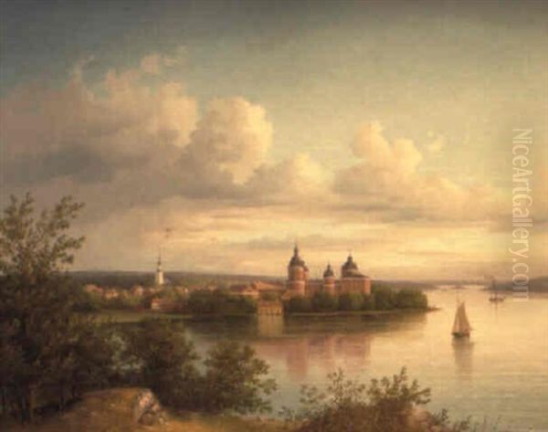 Gripsholms Slott Och Mariefred Oil Painting by Carl Abraham Rothsten