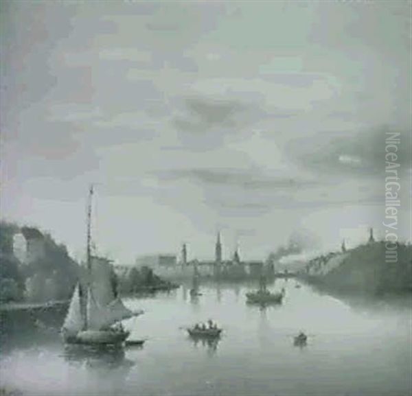 Prospekt Af Stockholm Set Fra Malaren I Morgenbelysning Oil Painting by Carl Abraham Rothsten