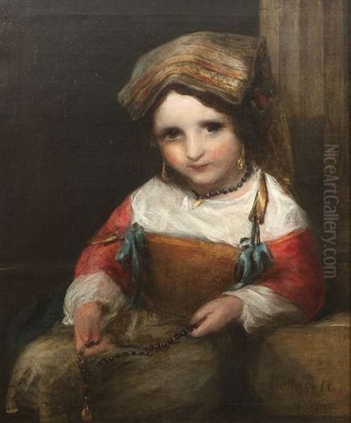 Roma Girl With Beaded Necklace Oil Painting by Richard Rothwell