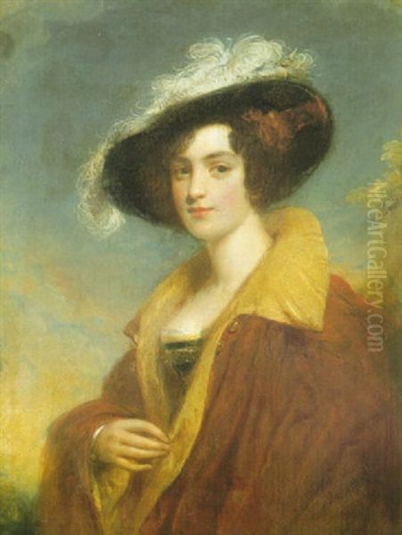 Portrait Of A Lady In A Red Cloak Oil Painting by Richard Rothwell