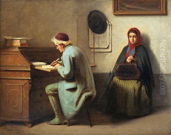 A Letter Of Recommendation Oil Painting by Antonio Rotta